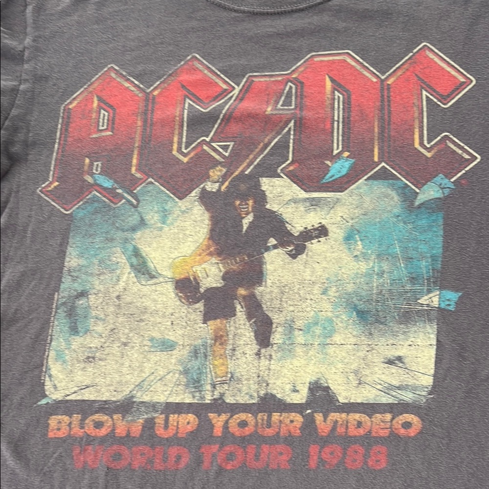 AC⚡️DC 1988 BLOW UP YOUR VIDEO Tour Concert Merch Faded Black Tee Est. Large